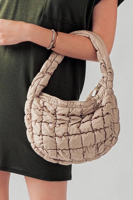 Puff Quilted Texture Shoulder Tote Bag: BROWN