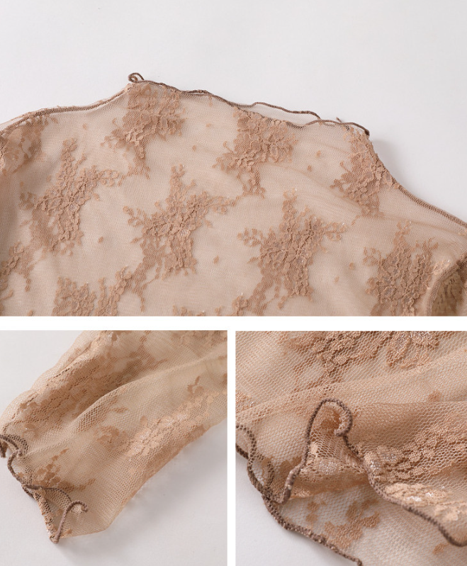 Semi Sheer Mesh Floral Lace Layering See Through Top: White / M