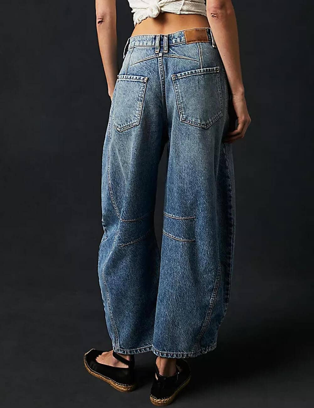 Ladies Mid Rise Wide Leg Barrel Jeans SKP522: Denim Blue / M