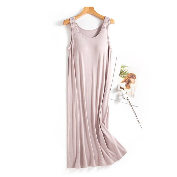 Daily built-in bra tank dress lounge sleeveless dress: LightPink