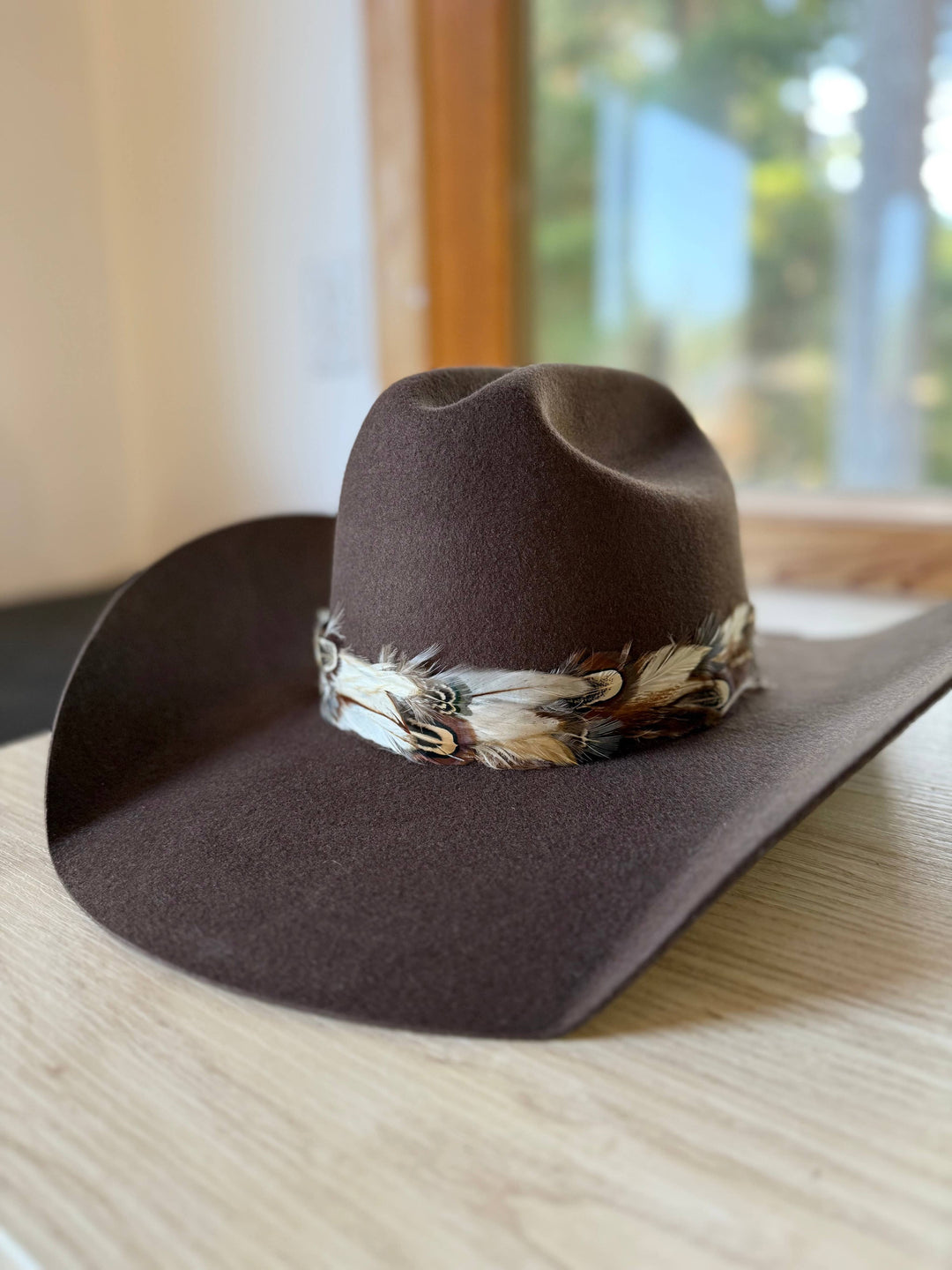 Feather Hat Band: Dark Caramel/Black