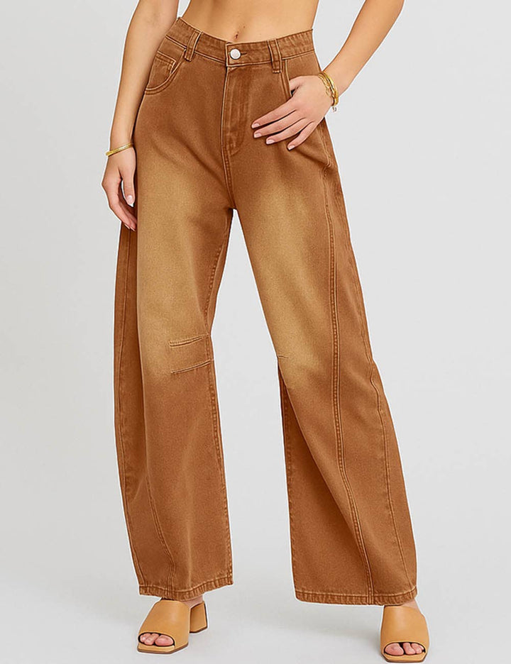 Ladies Mid Rise Wide Leg Barrel Jeans SKP522: Denim Blue / S