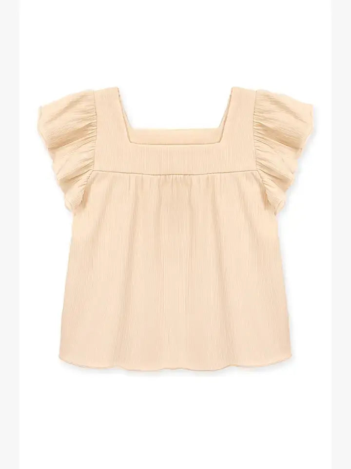 GKT-Q24-319B-G2 Girl's Fashion Top w/ Square Neckline: Tan