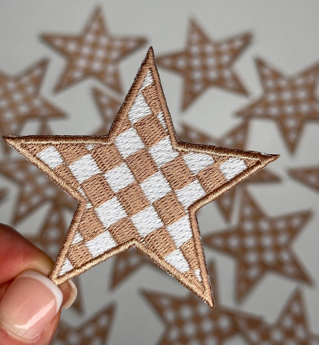 Checkered Star patch, game day patch, dance, cheer patch: Black