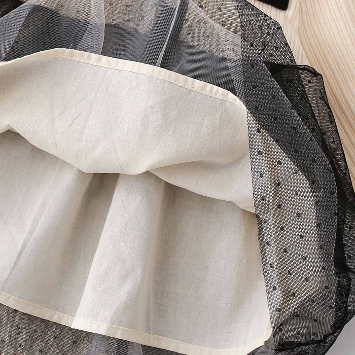 Arrival Autumn Girls Argyle Pattern Crew Neck Long Sleeves Tulle Patchwork Princess Dress: Black / 100 (2-3Y)