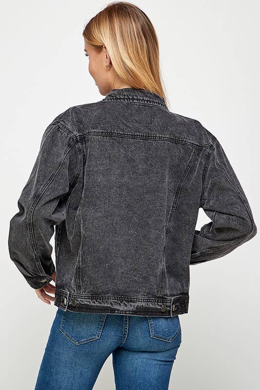 Ladies Vintage Black Denim Jacket: Vintage-Black / S / JK-001-Vintage