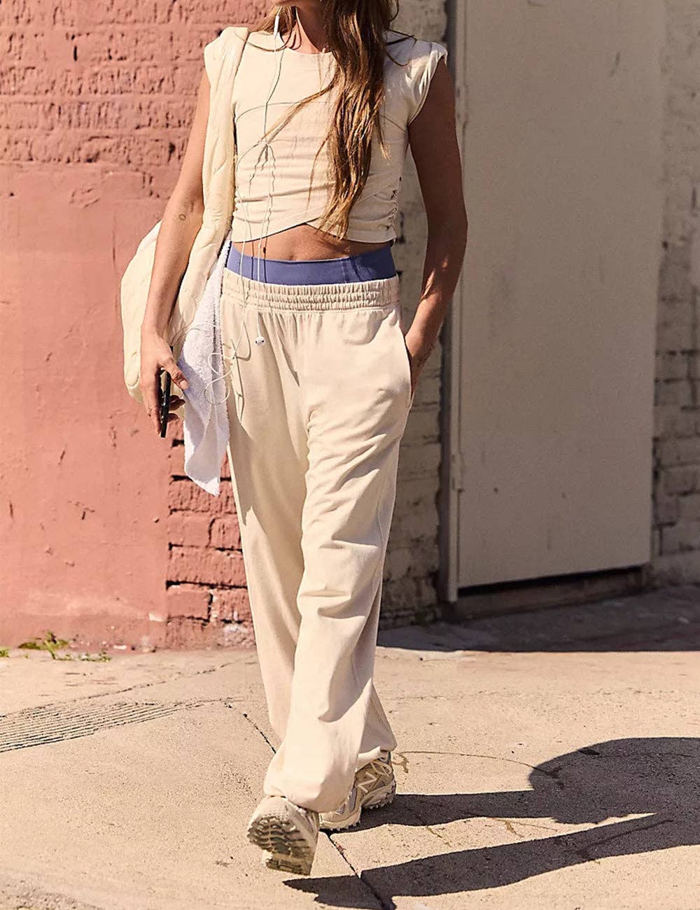 Ladies Solid Color Crop Top and Pants Set SKST379: Black / S