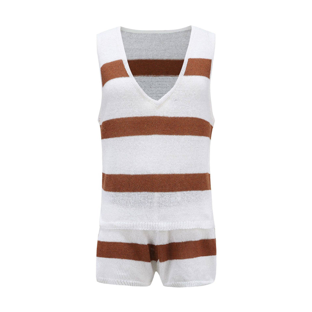 Boho Knit Stripe Lounge Set: RUST