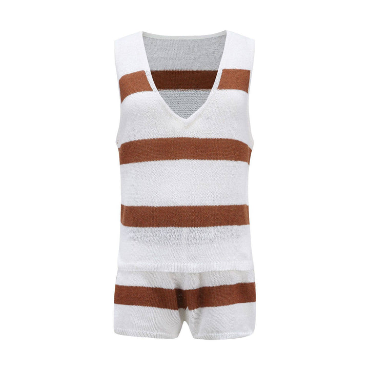 Boho Knit Stripe Lounge Set: RUST