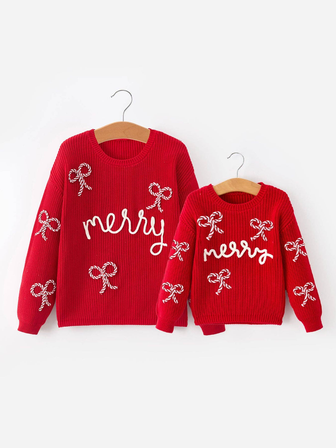 Mom and Me Winter Christmas Red "merry" Pullover Sweater:Kids