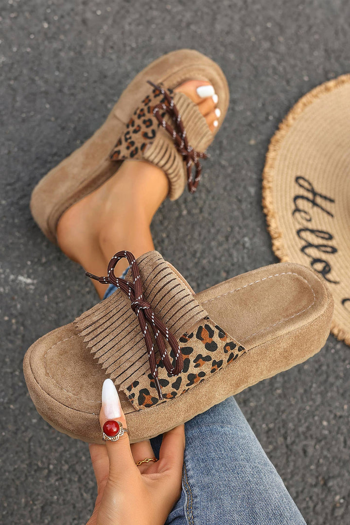 Leopard Faux Suede Slashed Lace-up Detail Platform Shoes