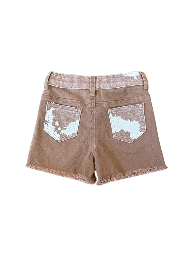 Brown Cowprint Denim Shorts