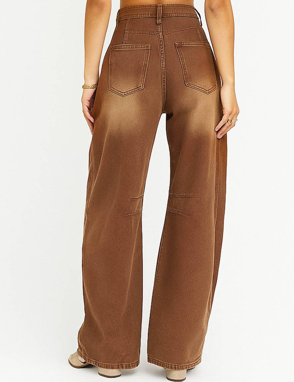 Ladies Mid Rise Wide Leg Barrel Jeans SKP522: Denim Blue / S