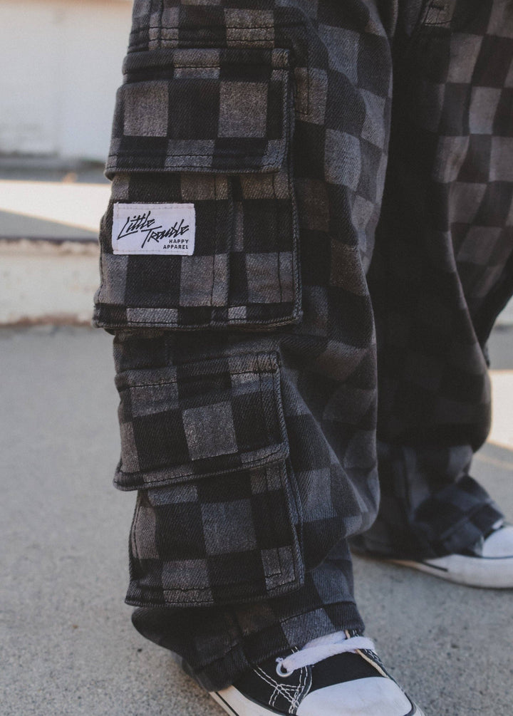Checkered Baggy Black Kids Jeans