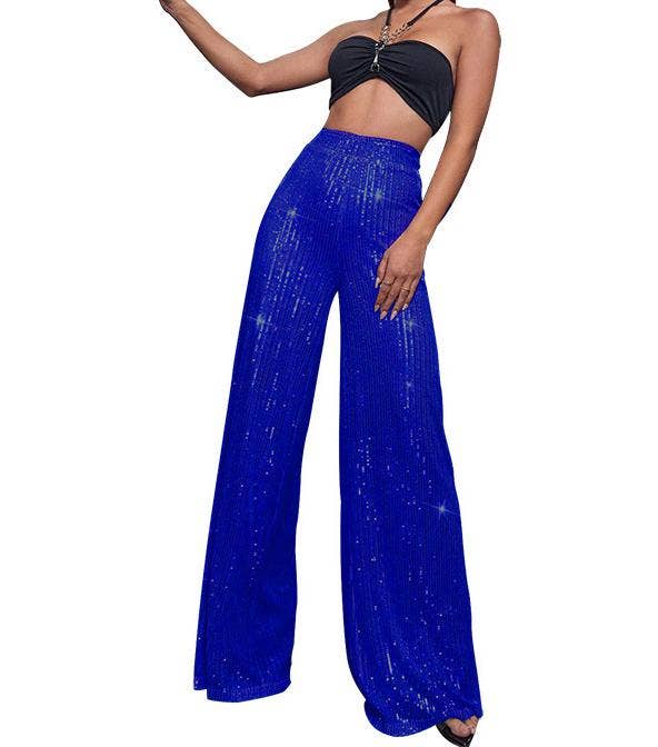 Butt-lifting extra long wide-leg sequin pants: Beige / M