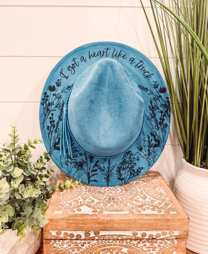 Youth Floral Burned Hat: Dusty Pink