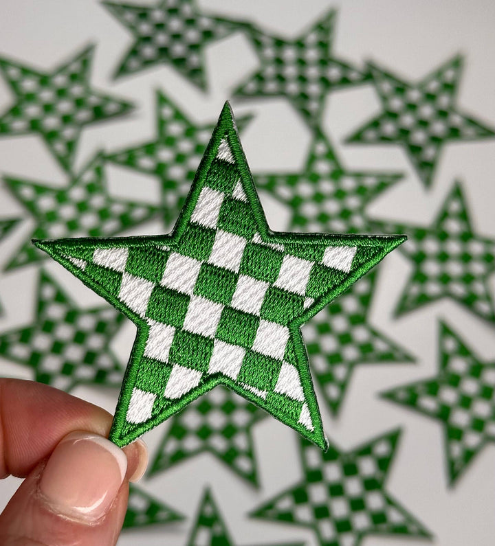 Checkered Star patch, game day patch, dance, cheer patch: Black