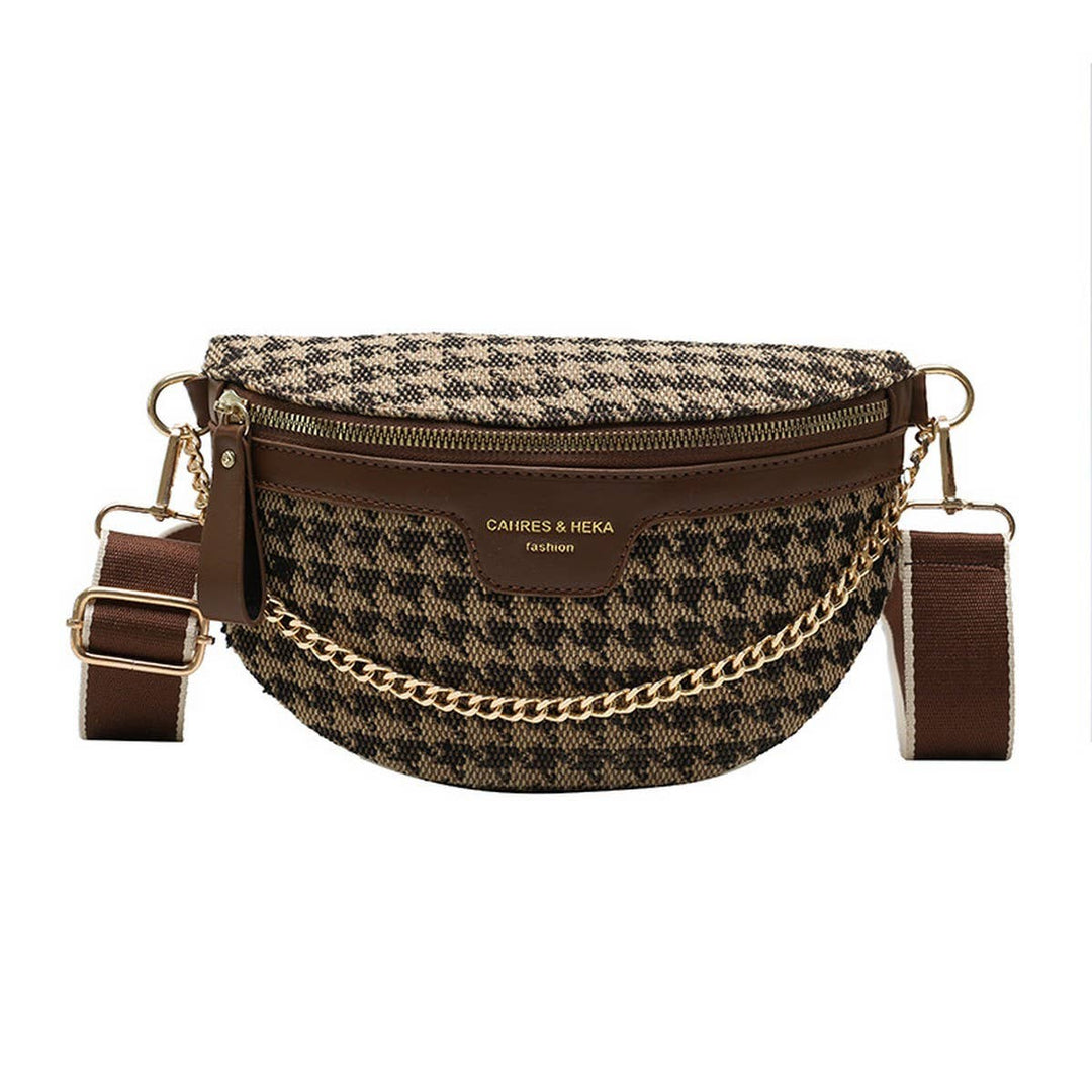 LEOPARD PRINT BLACK CHAIN STRAP FANNY BELT BAG_CWAB0923: BLACK1 / (OS) 1