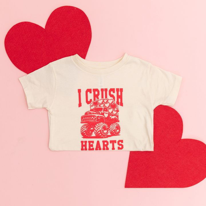 I Crush Hearts Monster Truck Valentines Day Kid Shirt    : Natural