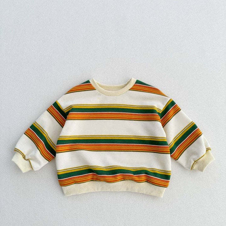 Arrival Kids Unisex Soft Comfortable Long Sleeves Striped Top Casual Sweatshirt: Colorful / 90 (12-24M)