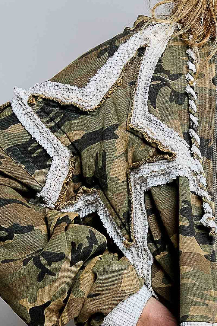 Vintage Washed Floral Star Patch Cropped Zip Hoodie