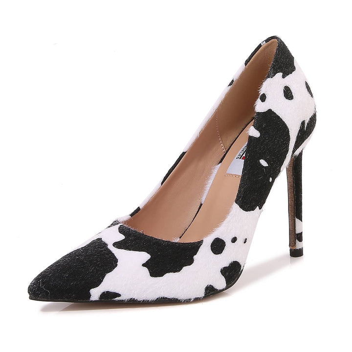 Women Cow Pattern Faux Leather Pointed Toe High Heel Pumps: 8