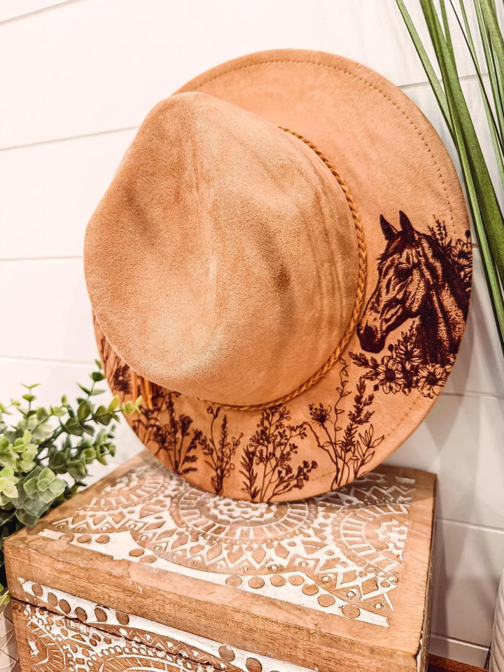 Youth Floral Burned Hat: Camel