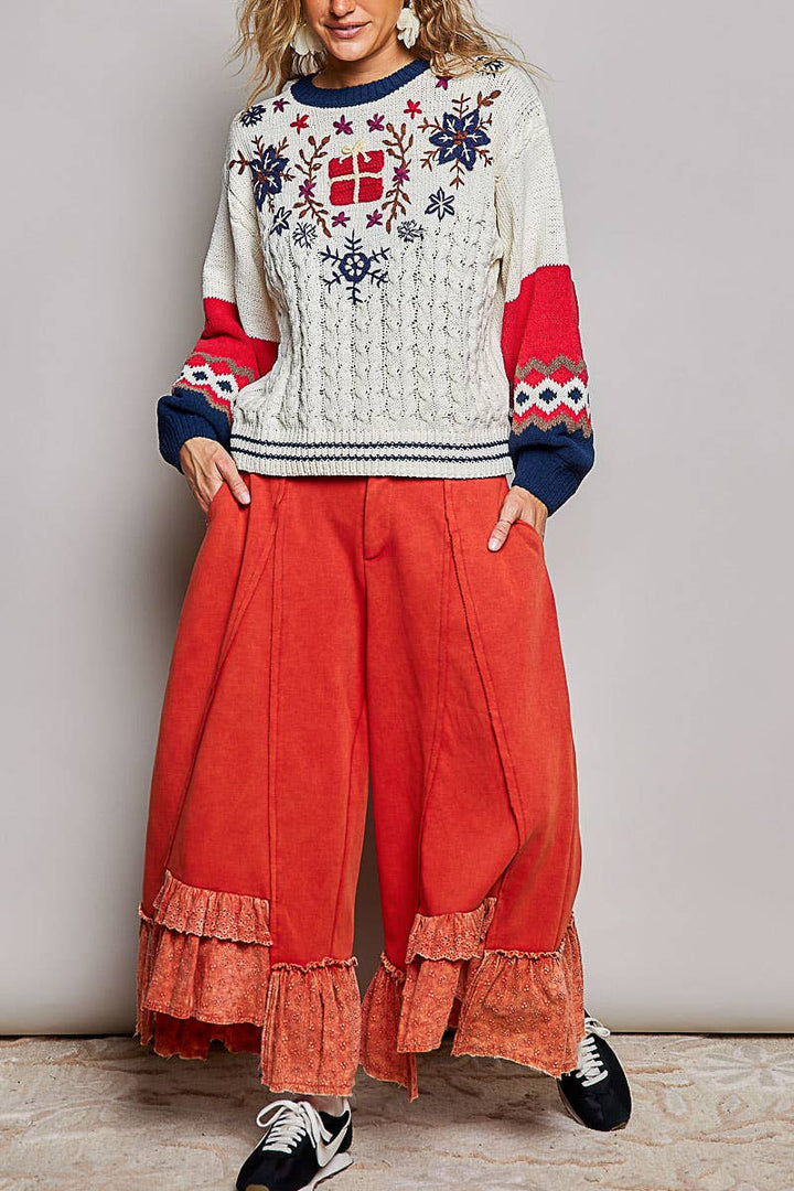 Christmas Fair Isle Snowflake Reindeer Soft Knit Sweater