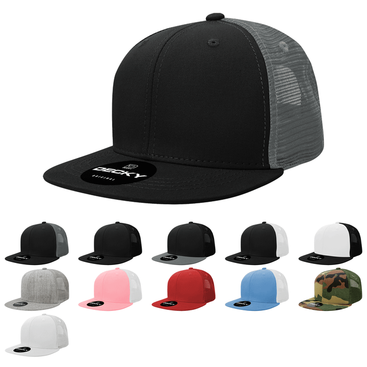Decky 5010 - Kids Youth Trucker Hat, Flat Bill Snapback - 50: Black