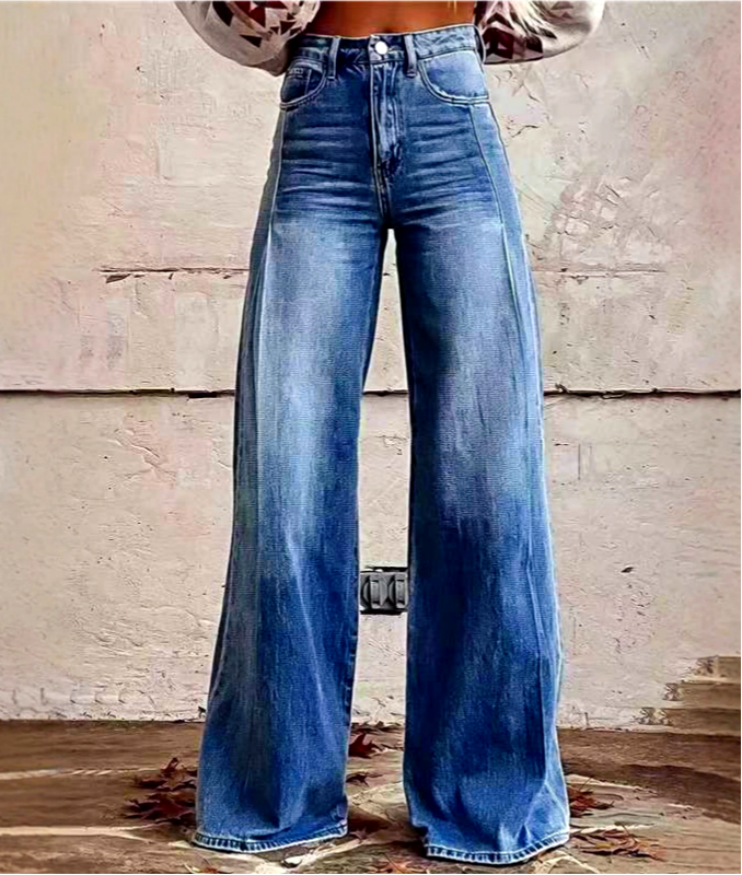 Washed Extra-Long Wide-Leg Jeans: DarkBlue / XS