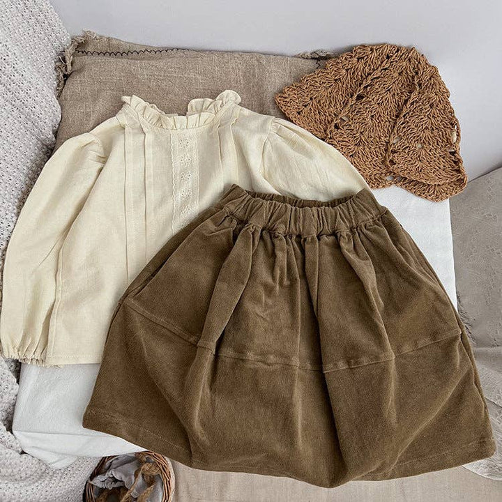 Baby Solid Color Corduroy Fabric Casual Lantern Skirt: Coffee / 110 (3-5Y)