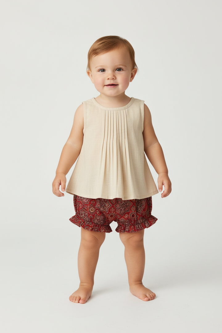 Shorts-Style diaper cover and Pin-Tuck Girls Set