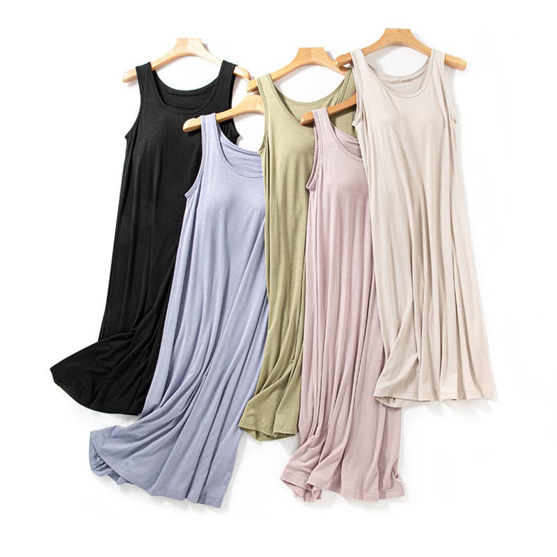 Daily built-in bra tank dress lounge sleeveless dress: LightPink