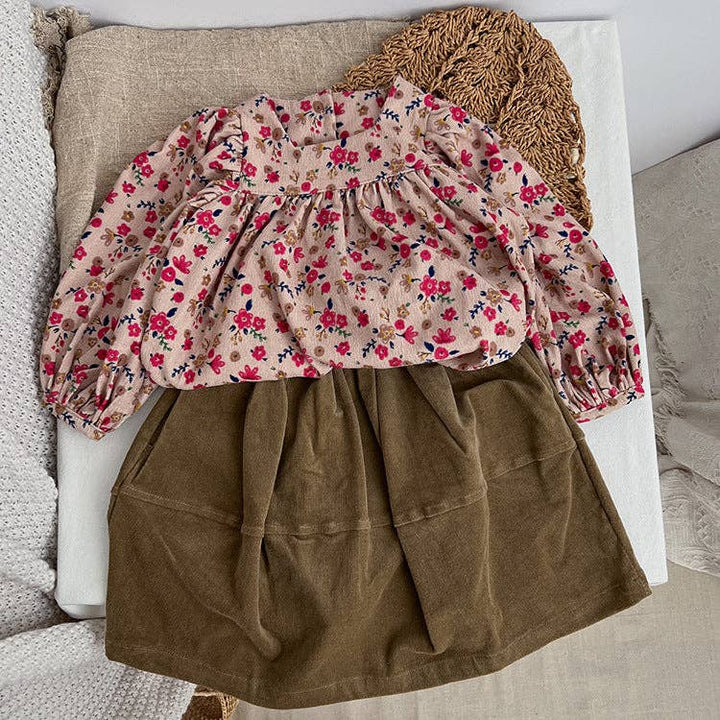Baby Solid Color Corduroy Fabric Casual Lantern Skirt: Coffee / 120 (5-7Y)