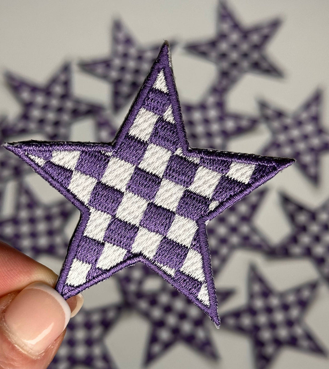 Checkered Star patch, game day patch, dance, cheer patch: Black