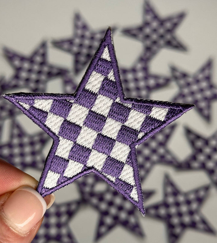 Checkered Star patch, game day patch, dance, cheer patch: Black