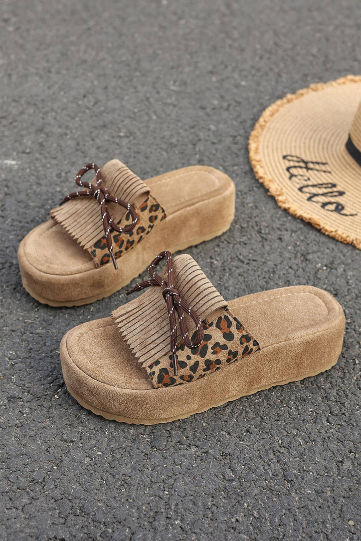Leopard Faux Suede Slashed Lace-up Detail Platform Shoes