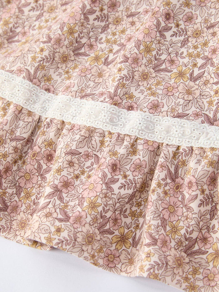 Summer Floral Girls Bow Spaghetti Strap Ruffle Dress