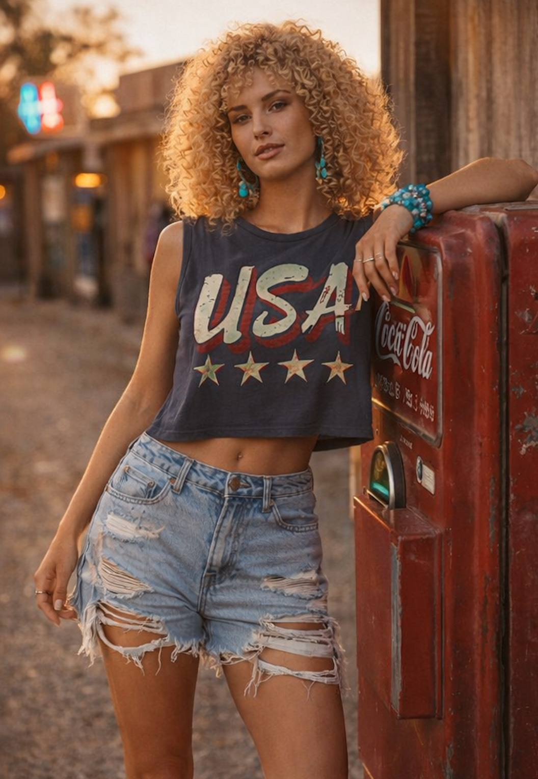 USA Vintage Muscle Crop Tee: Faded Black
