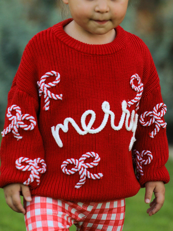 Mom and Me Winter Christmas Red "merry" Pullover Sweater:Kids