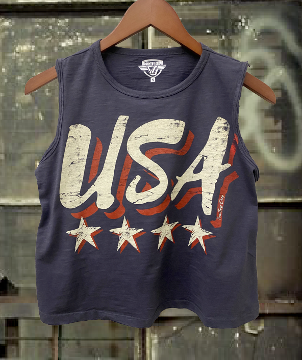 USA Vintage Muscle Crop Tee: Faded Black
