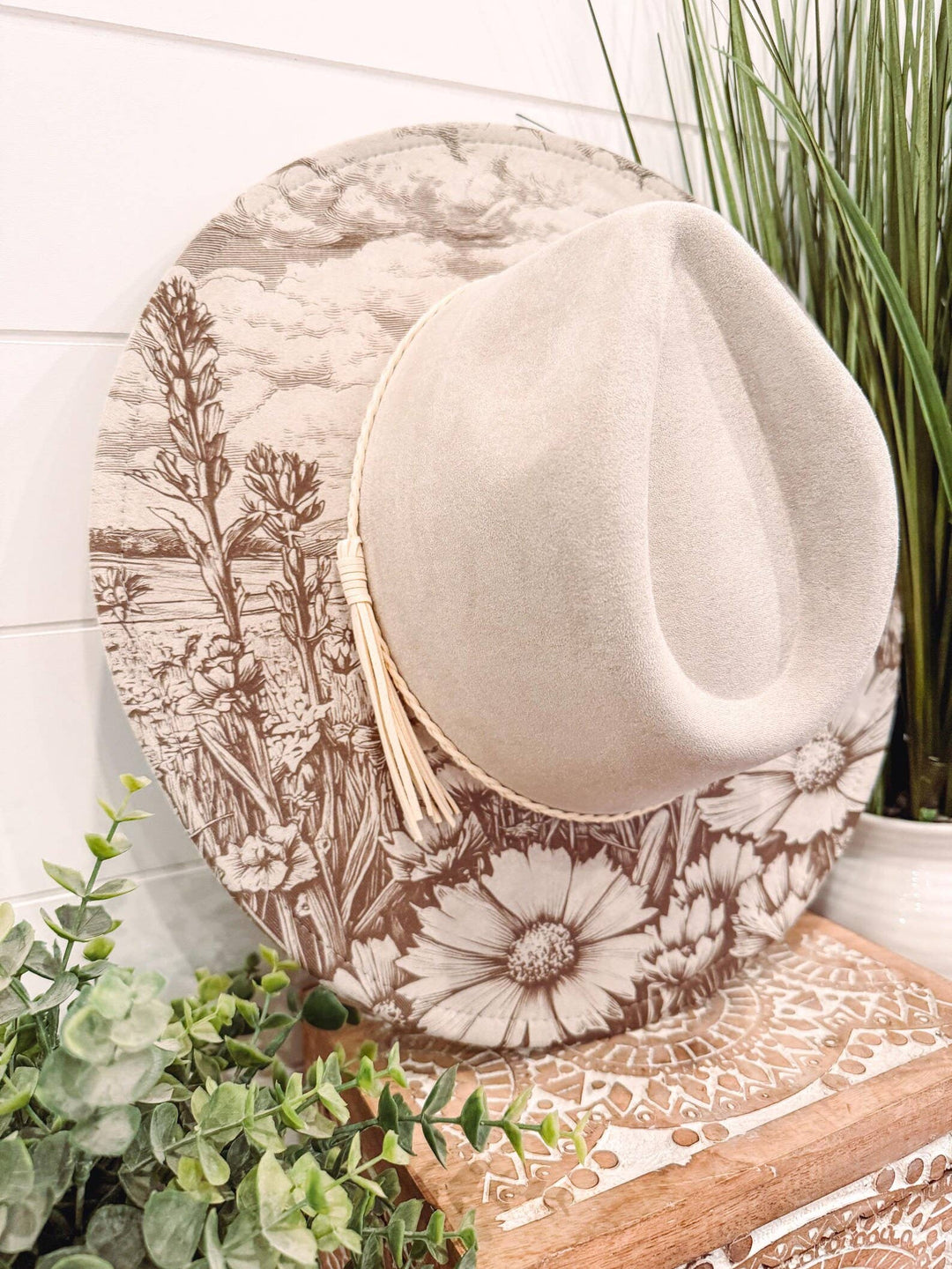 Engraved Wildflower Hat: Mustard
