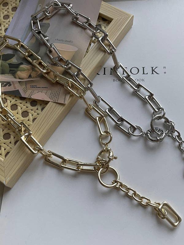 Simple Normcore Chain Necklace: SILVER/ FREE SIZE