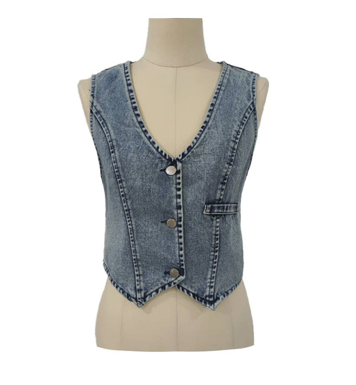 Sexy Denim Cowgirl Vest Top: Black / S