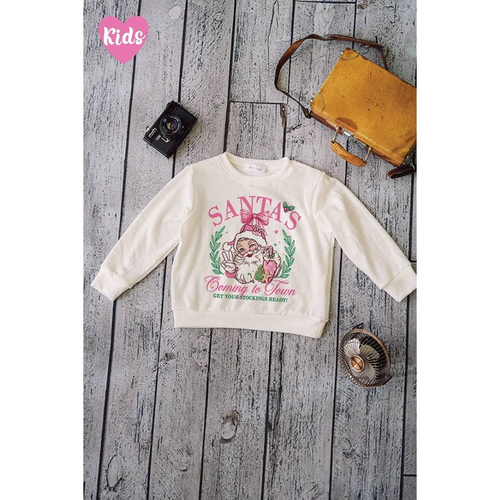 Kids Santa Christmas print soft long sleeve top: PINK / 56