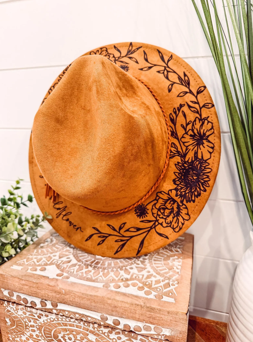 Youth Floral Burned Hat: Khaki