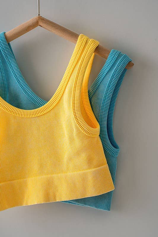 Mineral Wash Ribbed Scoop Neck Crop Tank Top: HAZEL / S-2/M-2/L-2