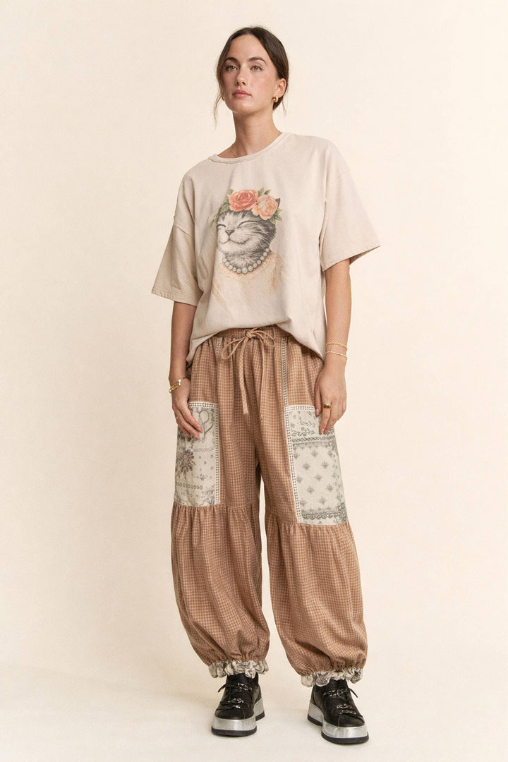 CONTRAST PATCHWORK BLOOMER PANTS: Rose Pink