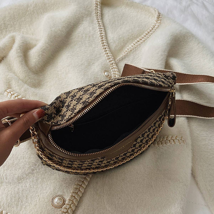 LEOPARD PRINT BLACK CHAIN STRAP FANNY BELT BAG_CWAB0923: BROWN2 / (OS) 1