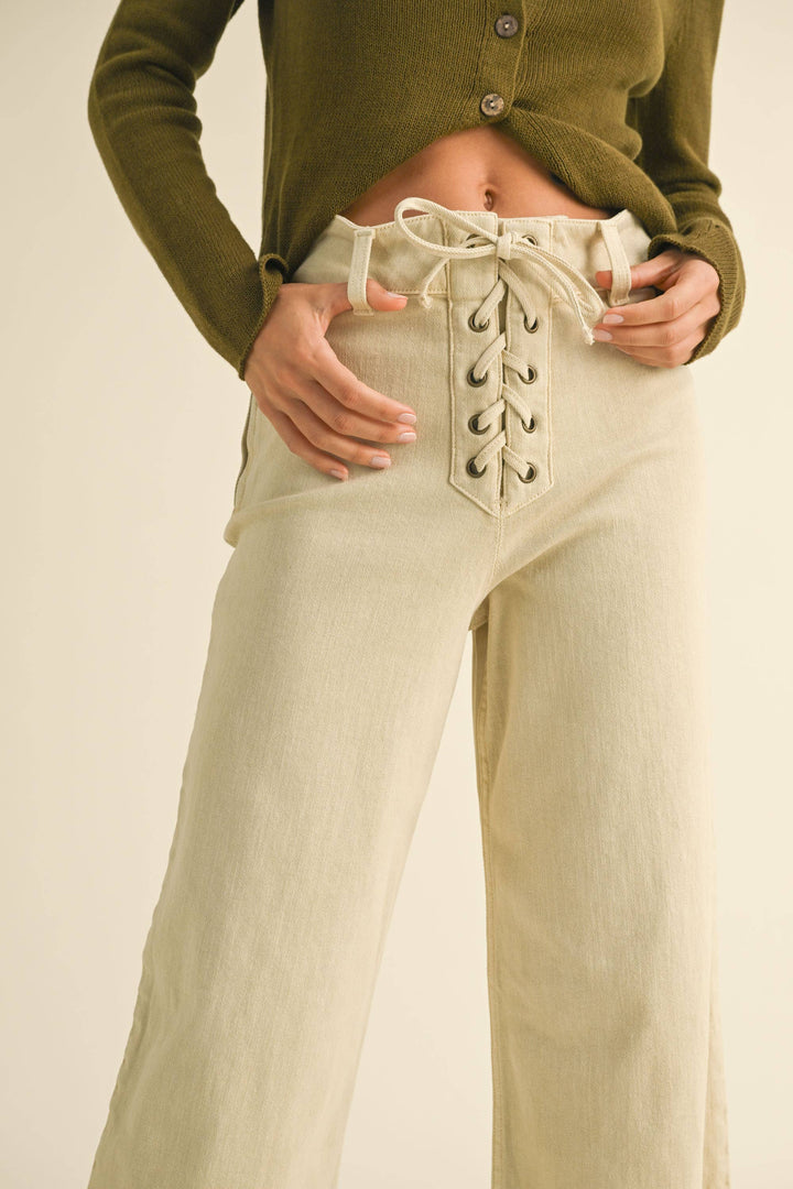 LACE-UP FRONT DETAIL STRETCHED PANTS